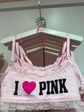 Y2K PINK Victoria's Secret Light Pink Lace Bralette with I ❤️ PINK Logo